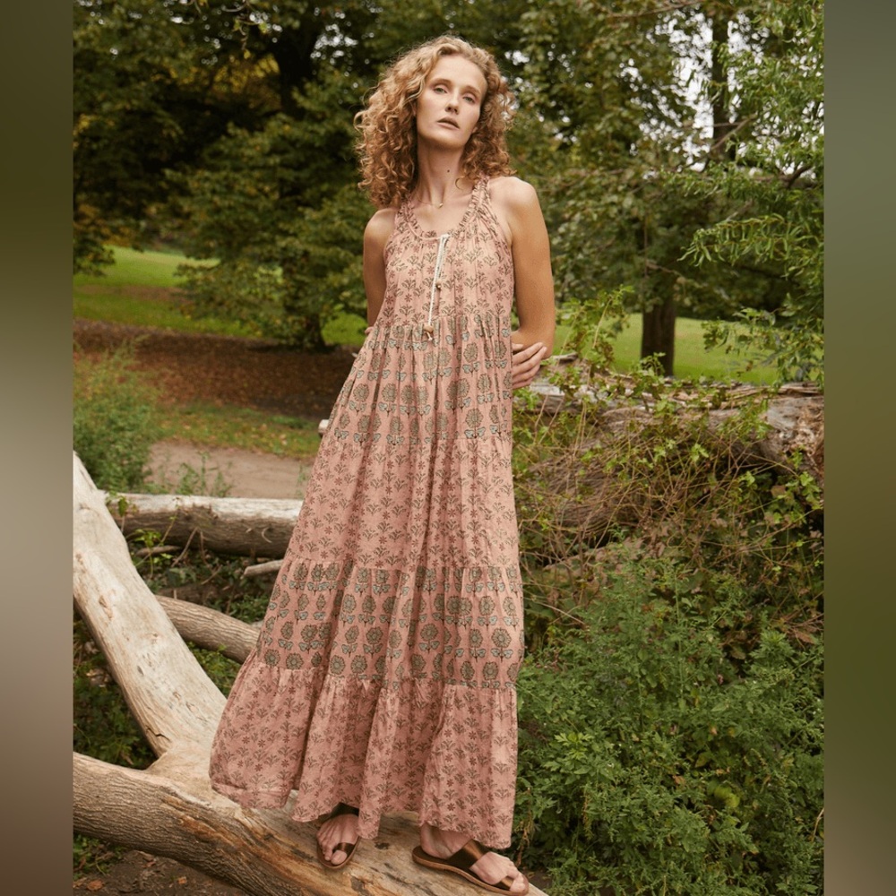 Guadalupe NEW Pink Pegasus Garden Flowy Cotton Maxi Dress NWT Size Large